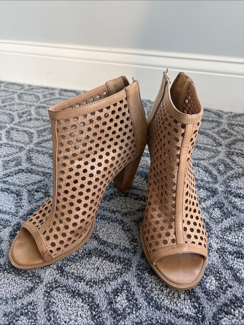 Women's Peep-Toe Cutout Booties - Tan Report